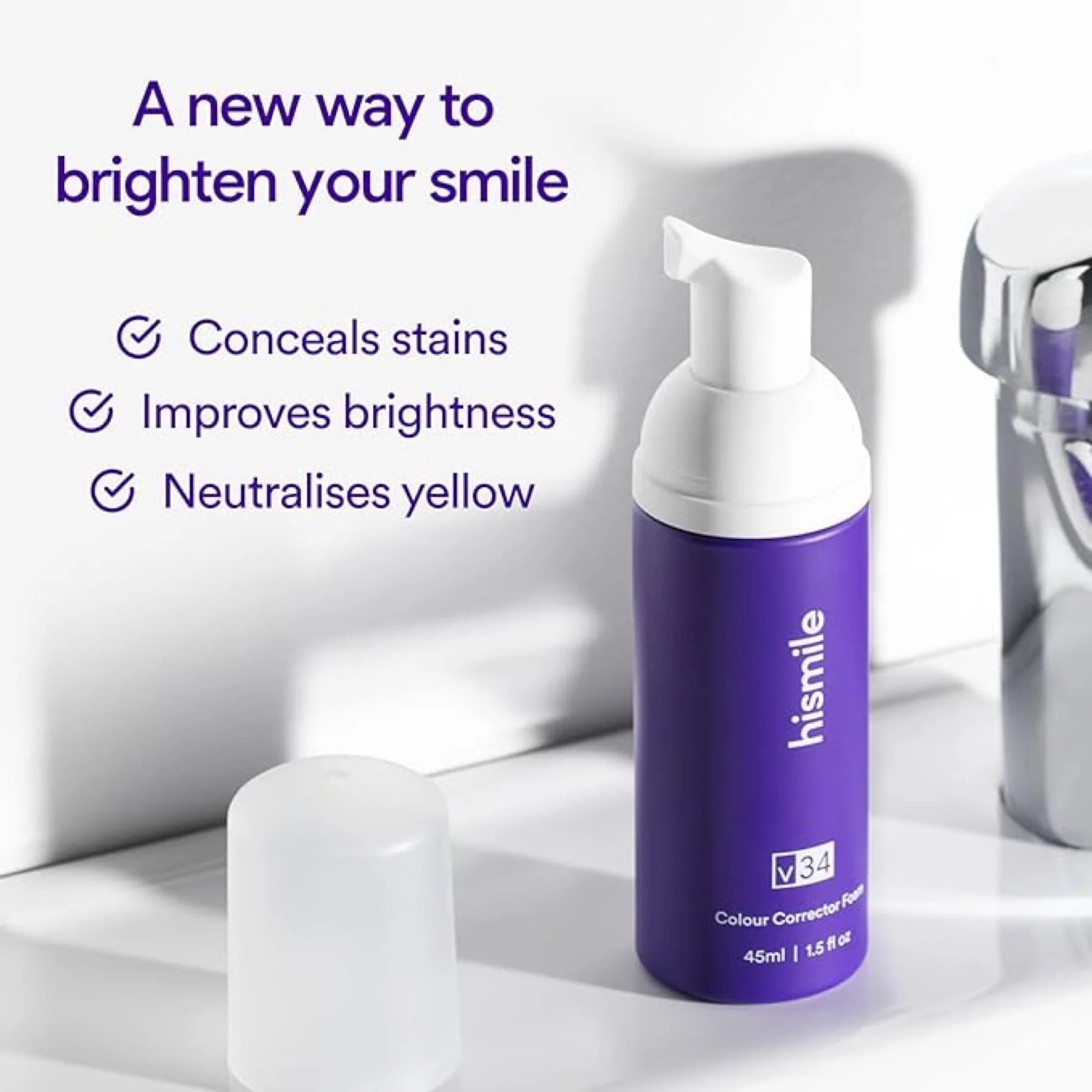 Hismile v34 Foam Colour Corrector, Purple Whitening Foam