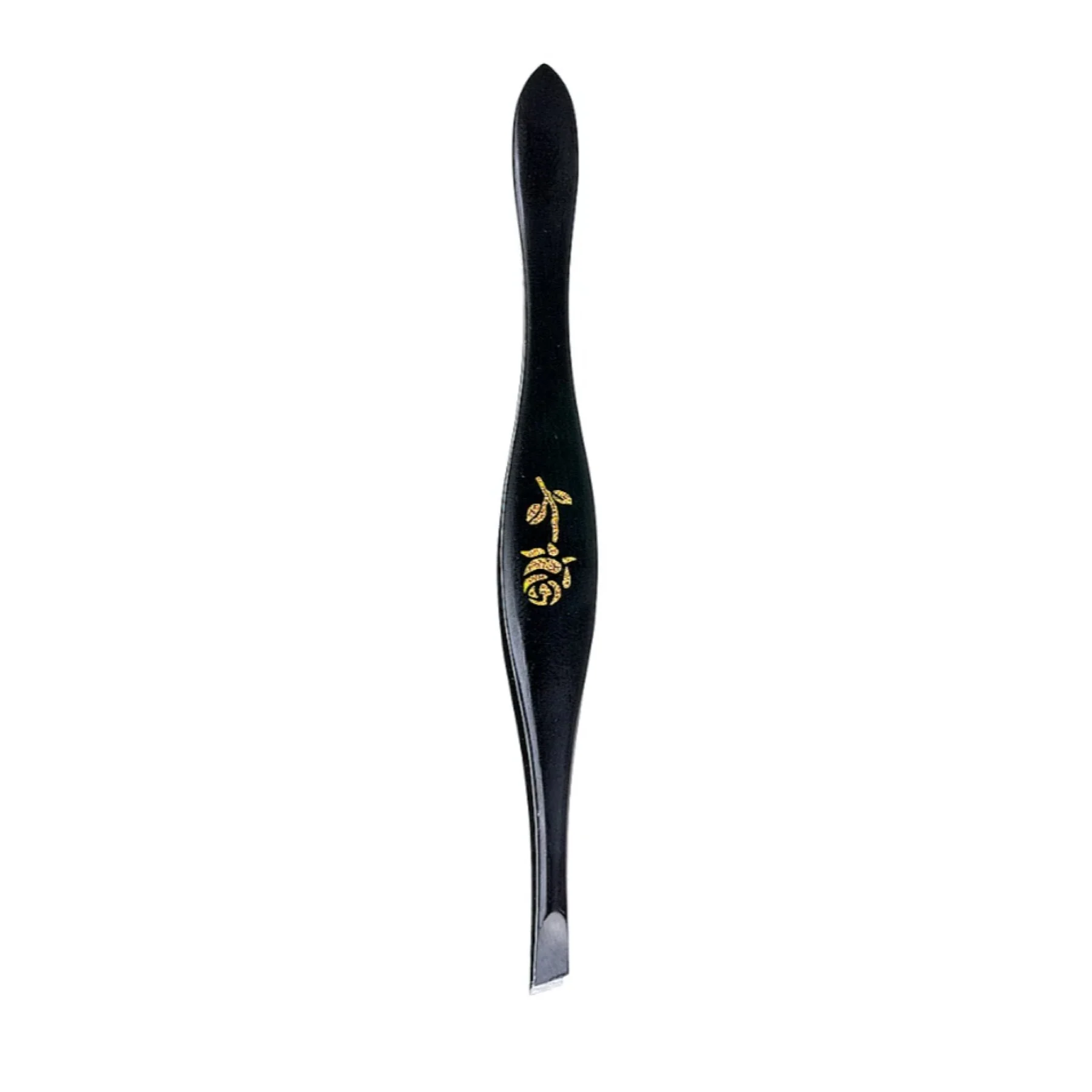 Intervion Black tweezers oblique with a rose
