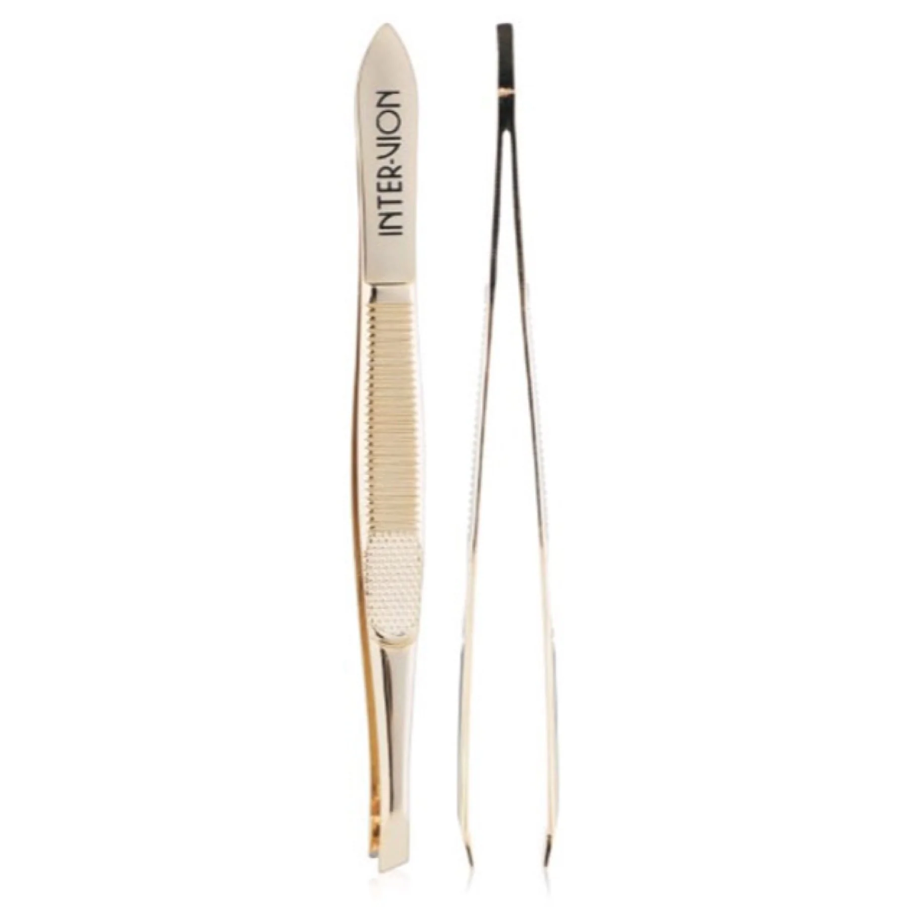 Intervion Gold Angled Cosmetic Tweezers for Eyebrows and Eyelashes