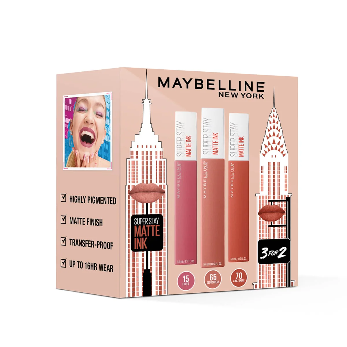 Maybelline Superstay Matte Ink Lipstick Set 3pcs (Amazonian, Lover, Seductress)