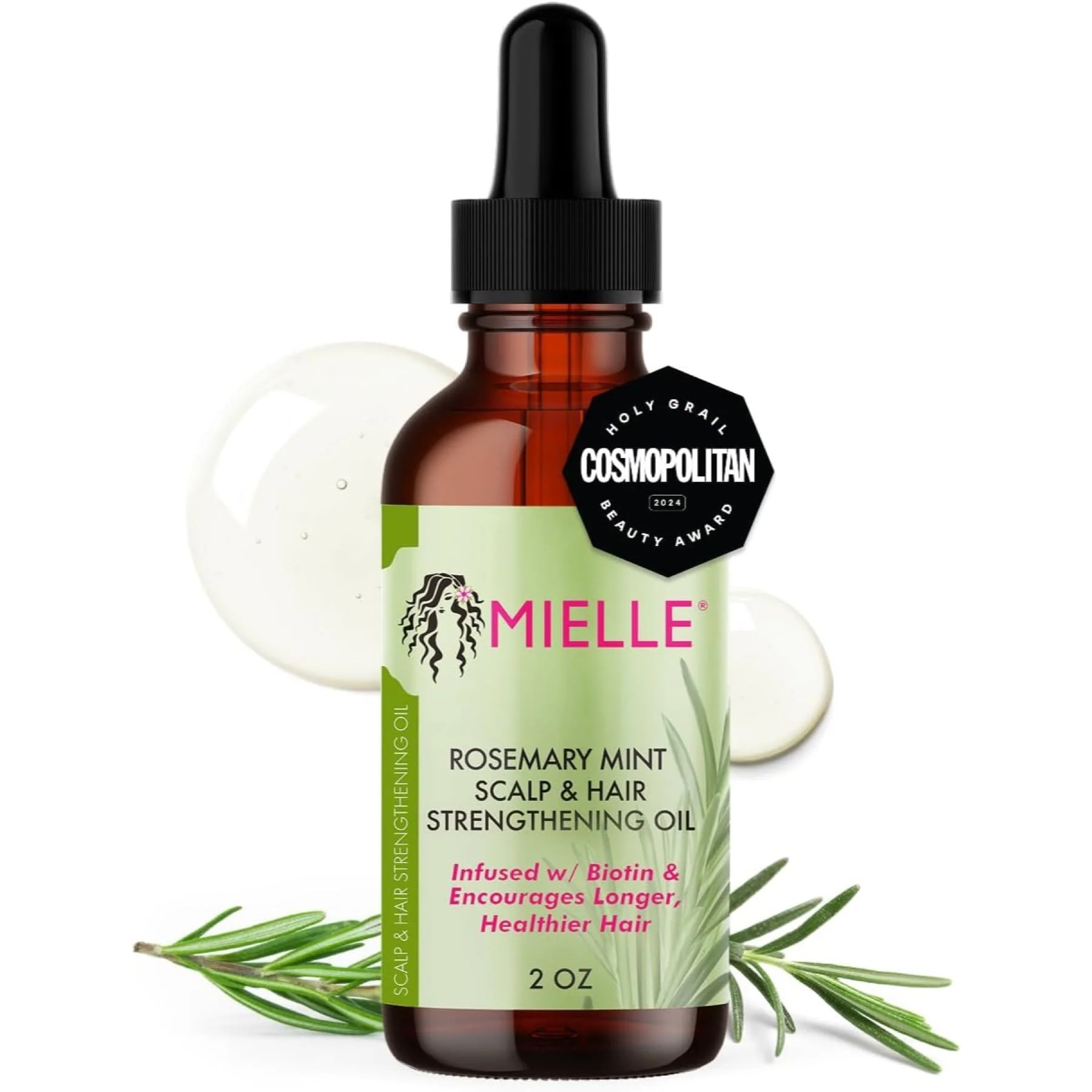 Mielle Organics Rosemary Mint Scalp & Hair Oil, Infused with Biotin, Daily Use, Scalp Treatment & Split End Care, Strengthening Oil