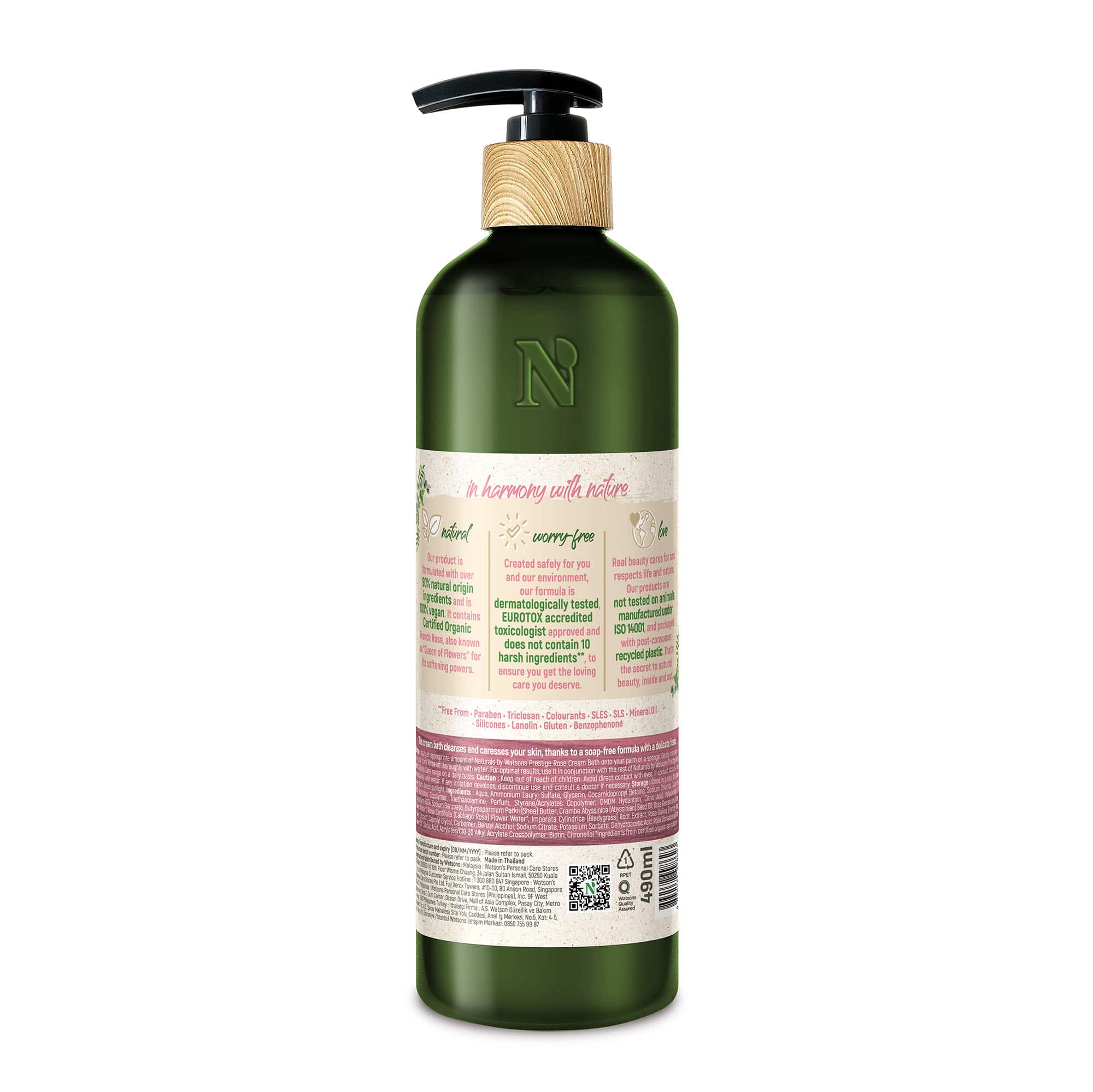 Naturals by Watsons Softening Cream Bath Body Wash Prestige Rose 490ml - Image 2