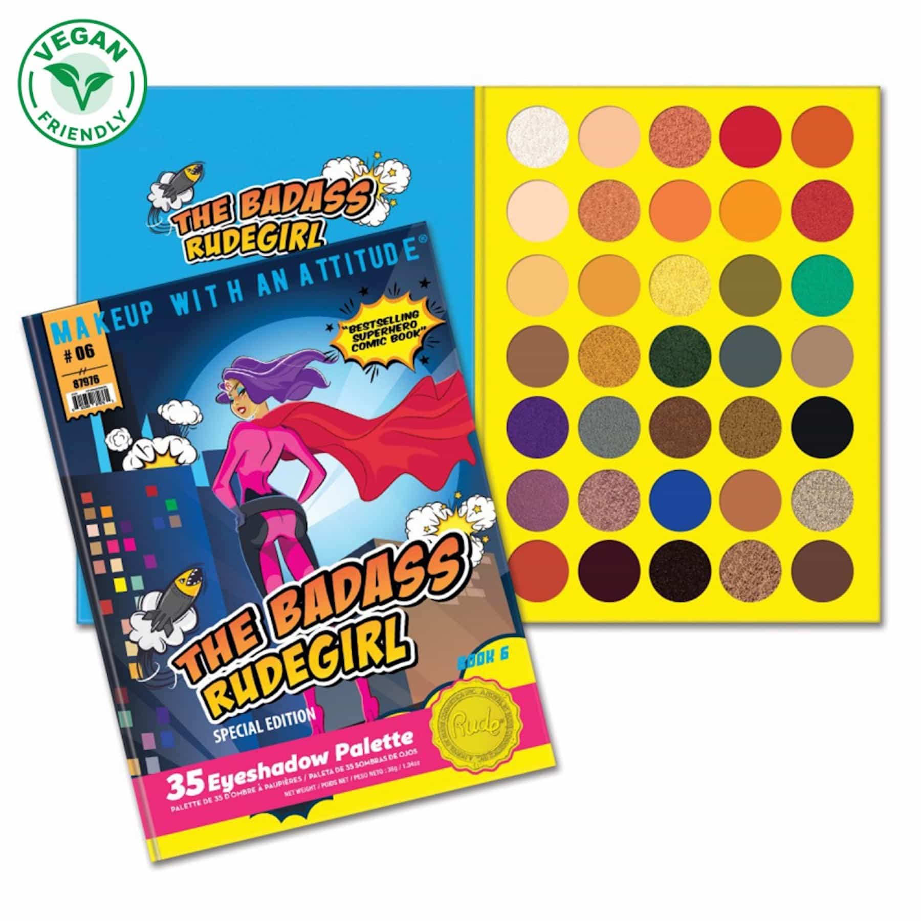 Rude The Badass RudeGirl Book 6 Eyeshadow Palette Best Selling Superhero Comic Book - 35 shades