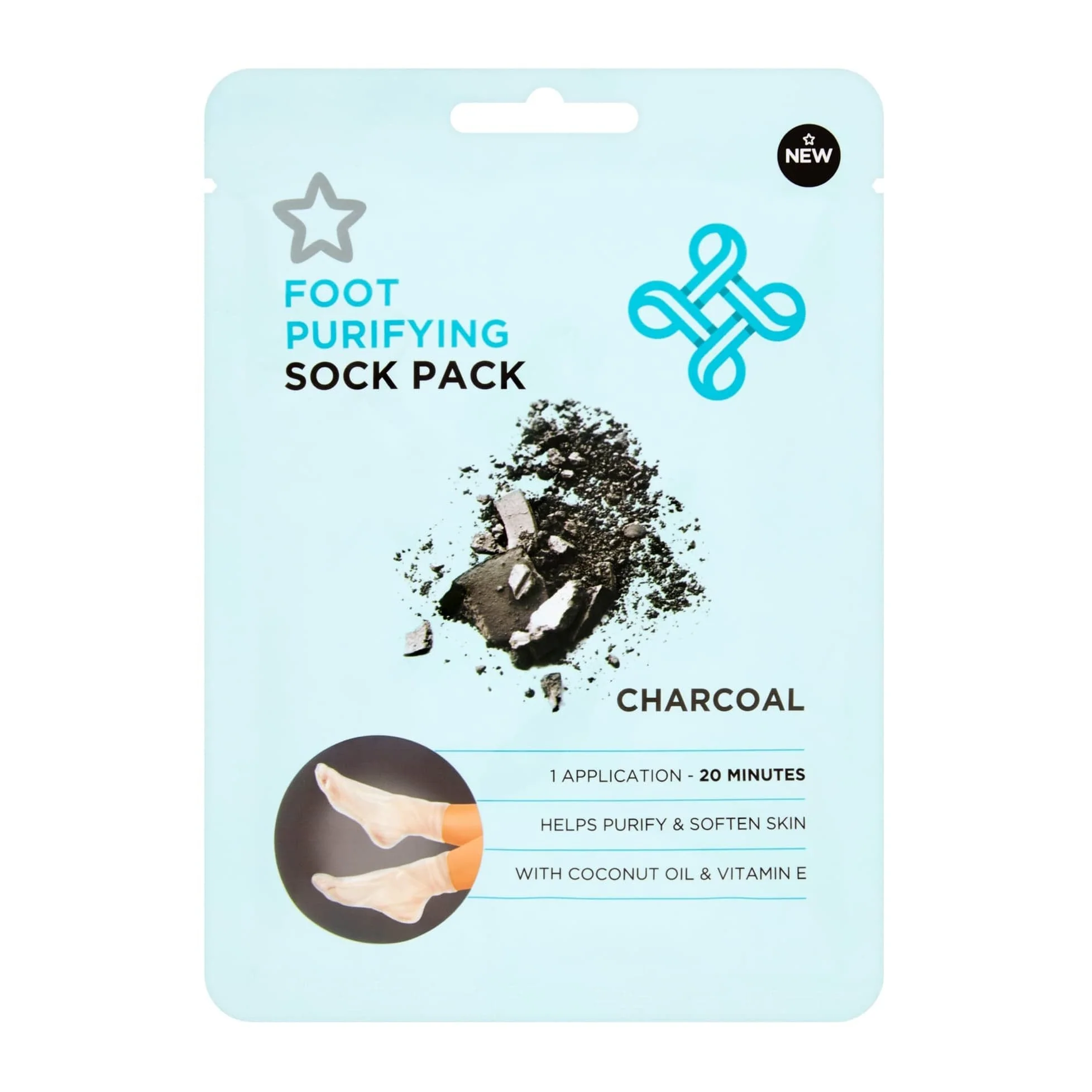 Superdrug Nourishing Foot Sock Pack Mask Charcoal 1pair