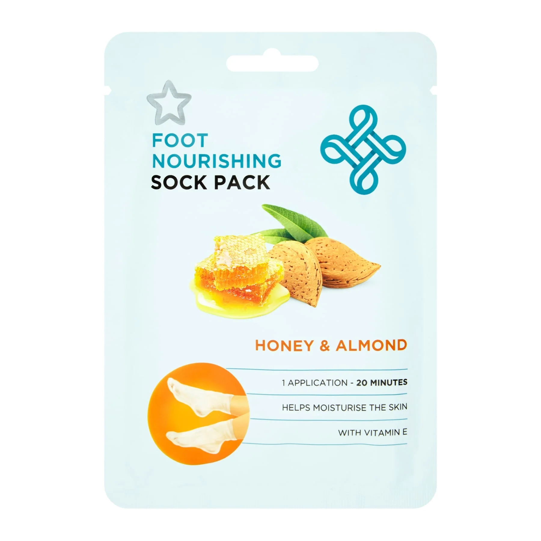 Superdrug Nourishing Foot Sock Pack Mask Honey & Almond 1pair