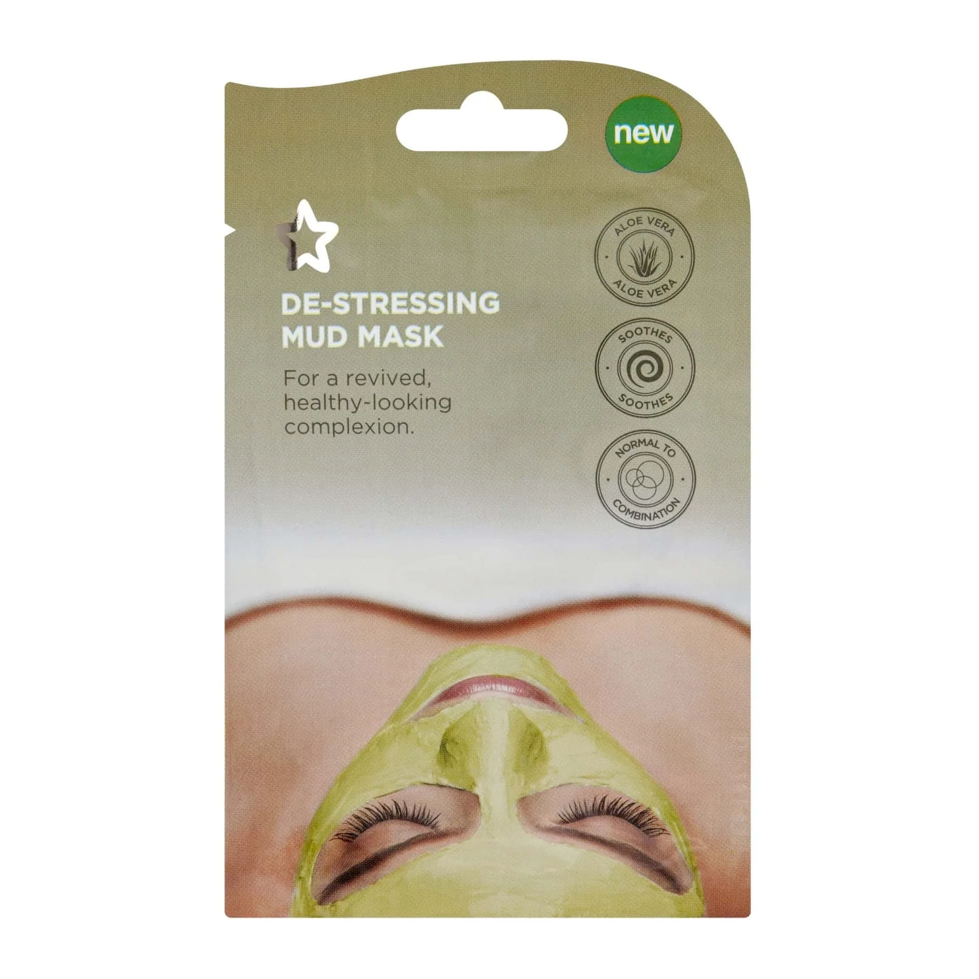 Superdrug Skin Rescue De-Stressing Mud Mask Aloe Vera, Green Tea & Avocado Oil 15ml