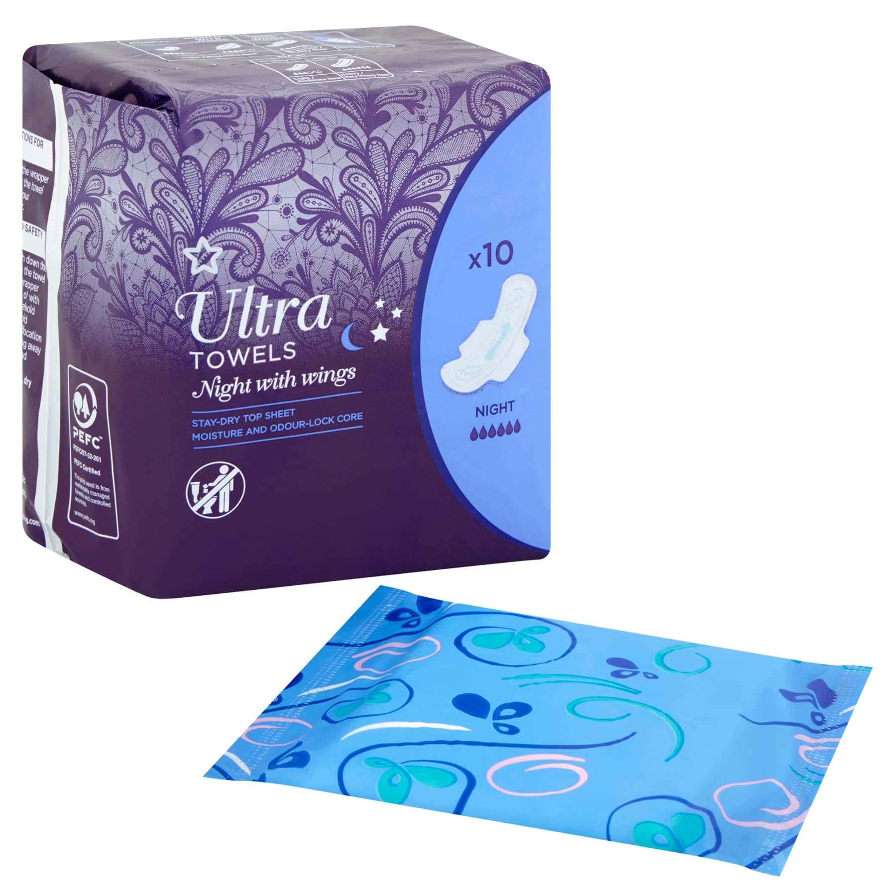 Superdrug Ultra Sanitary Napkins Night With Wings 20pcs - Image 2