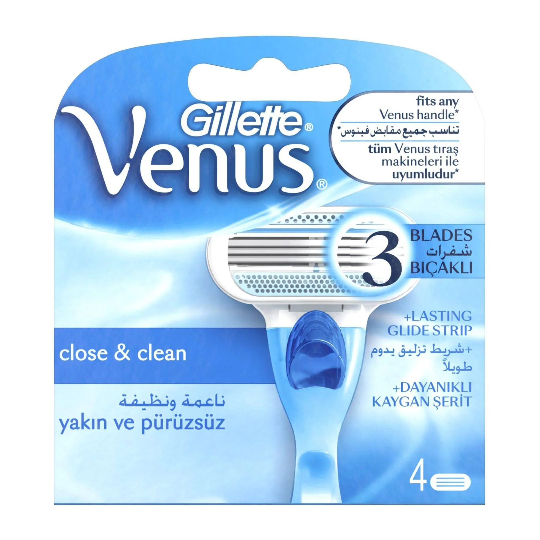 Venus Close & Clean Women's Razor Blade Refill 4pcs
