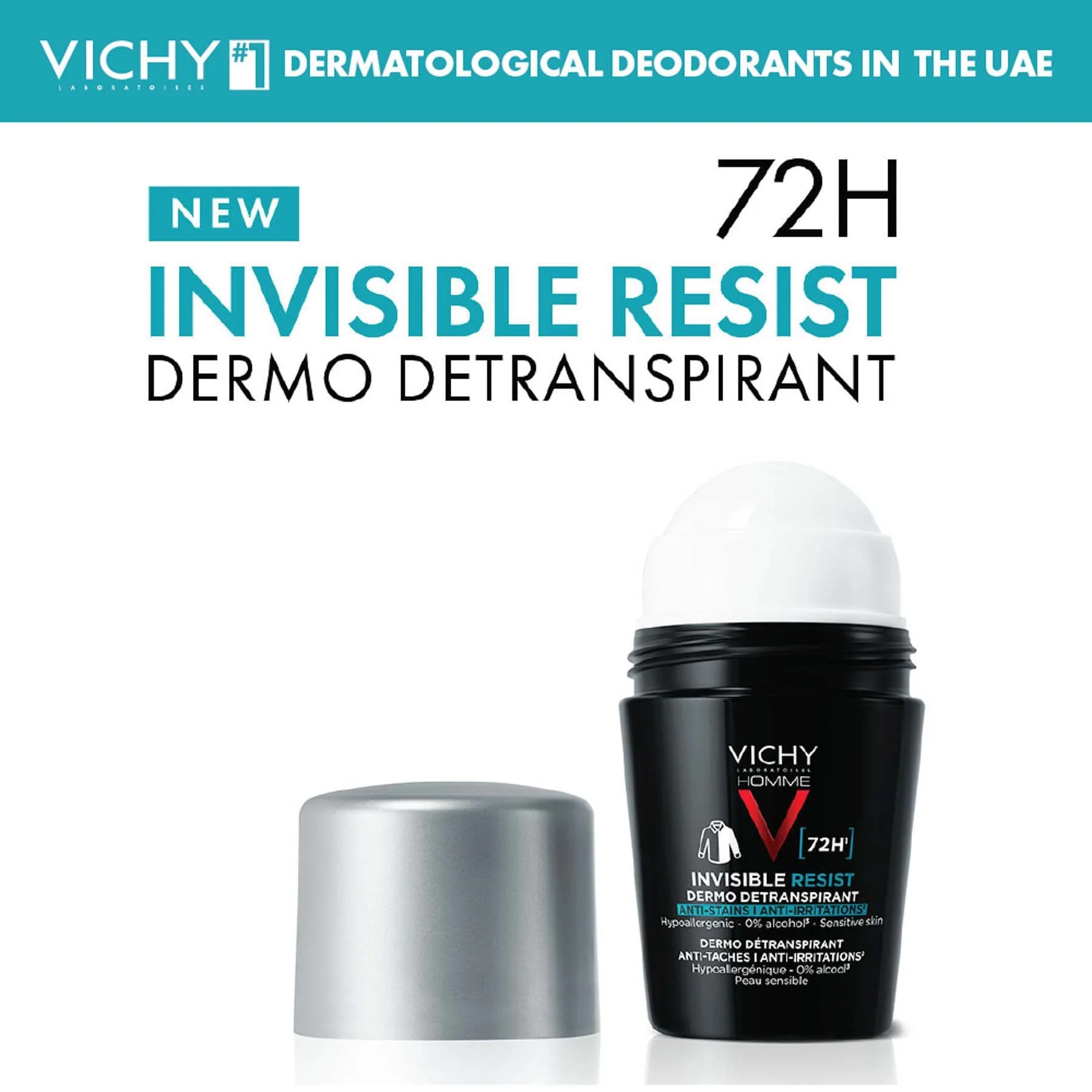 Vichy Homme Déodorant Invisible Resist Dermo-détranspirant 72h Roll-on 50 Ml - Image 2