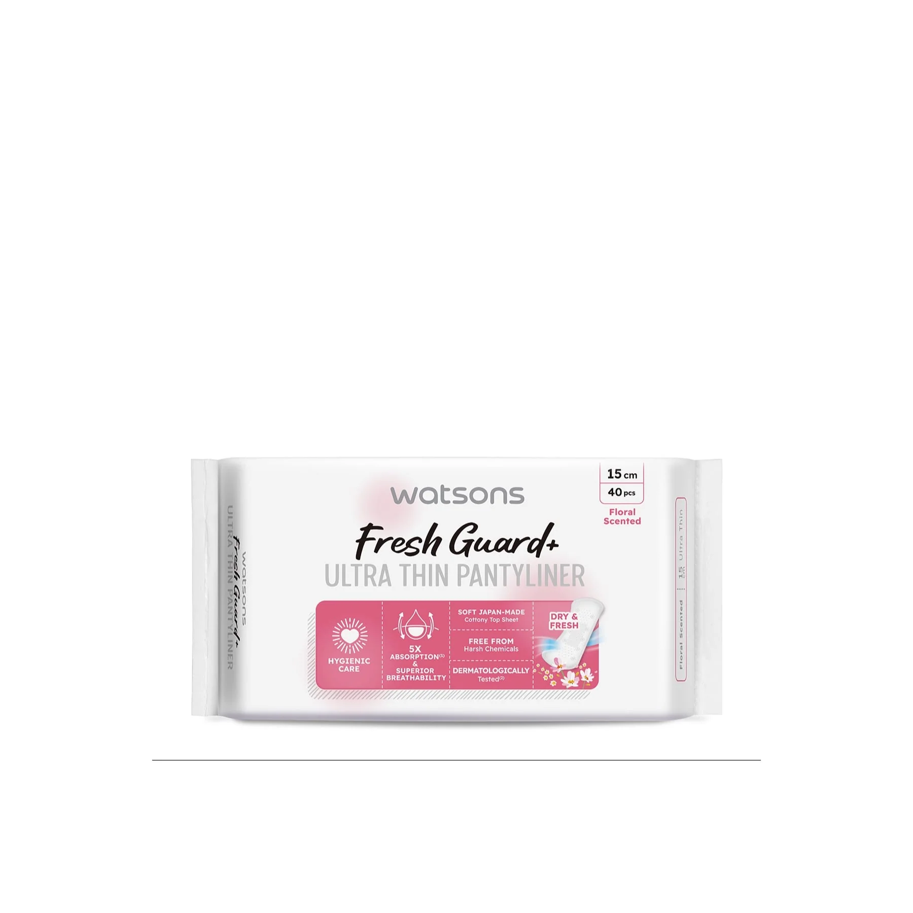 Watsons Fresh Guard+ Ultra Thin Pantyliner Floral Scented 15cm 40s