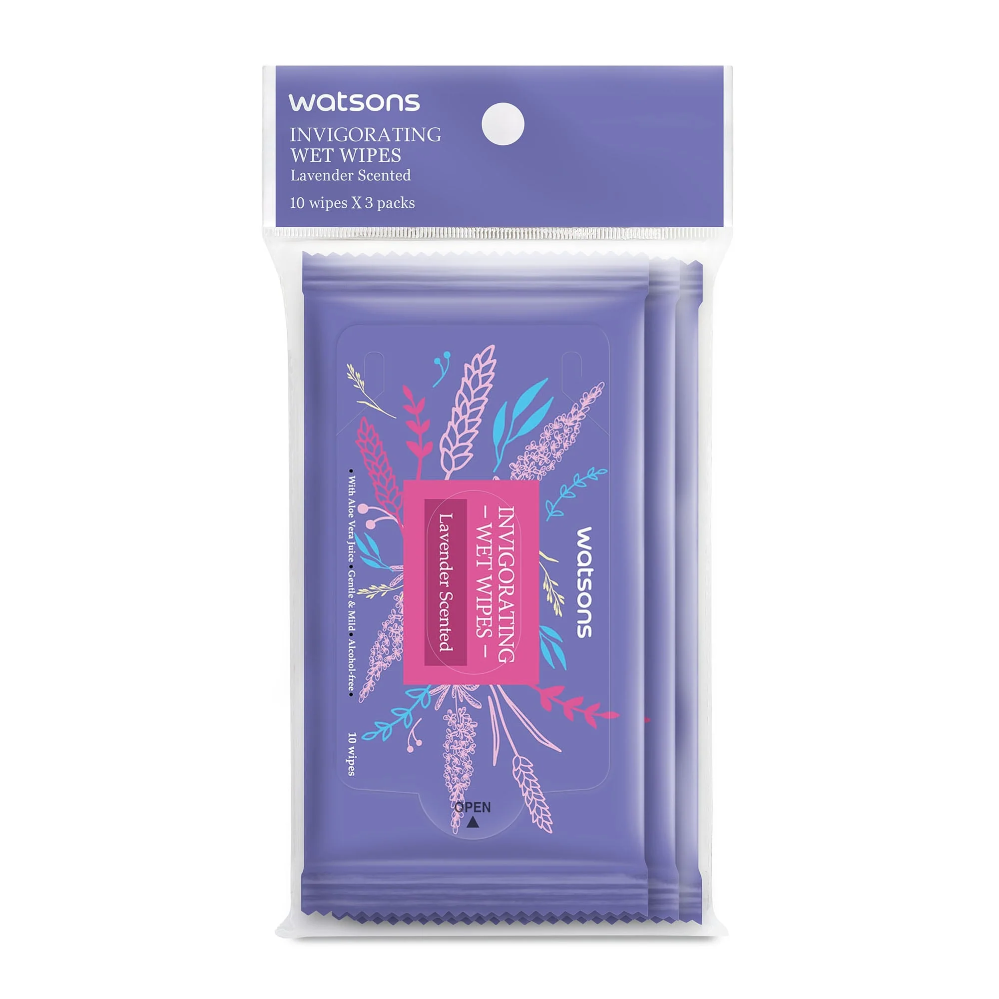 Watsons Invigorating Wet Wipes Lavender Scented 3X10pcs