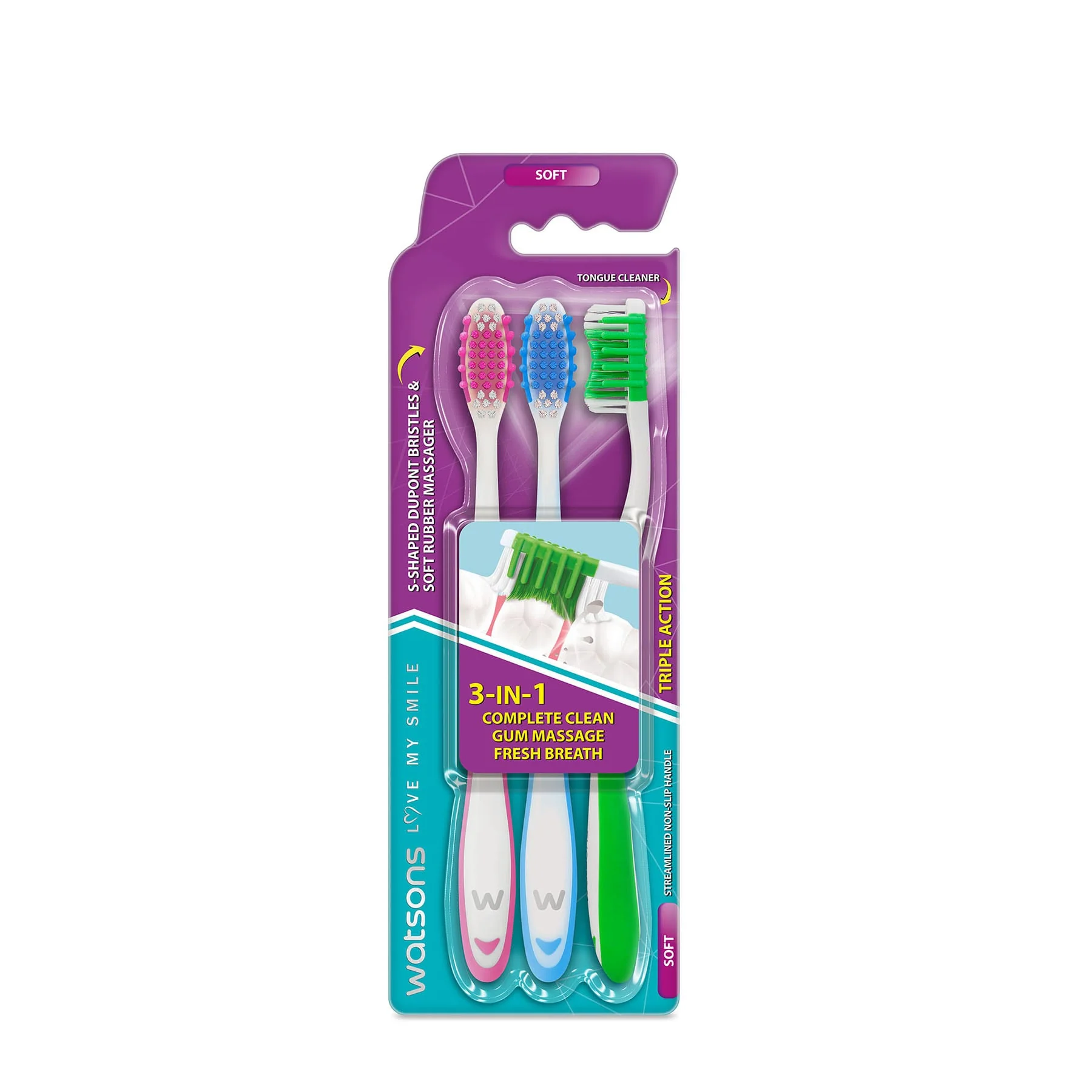 Watsons Triple Action Toothbrush (Soft) 3pcs